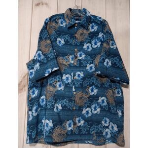 Extreme Gear Shirt Men's Extra Large Button Front Chinese Print‎ Vintage Blue
